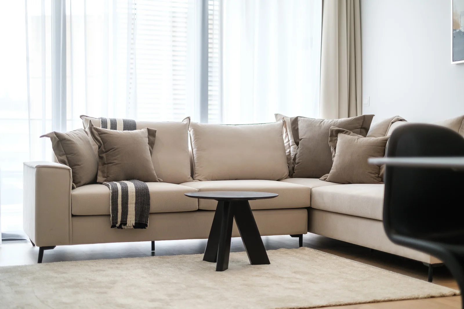 Completed Molivin living room with a furnished seating area, rug and decor